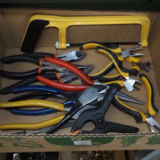 box; hand saw, pliers
