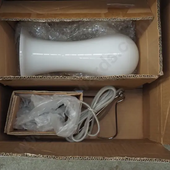 milk glass pendant and chrome light fitting