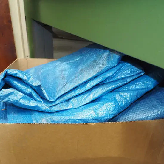 box; 2x tarpaulins
