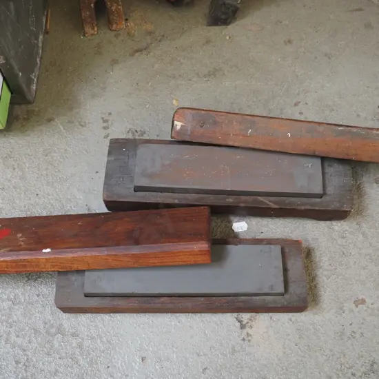 2x wood cased sharpening stones