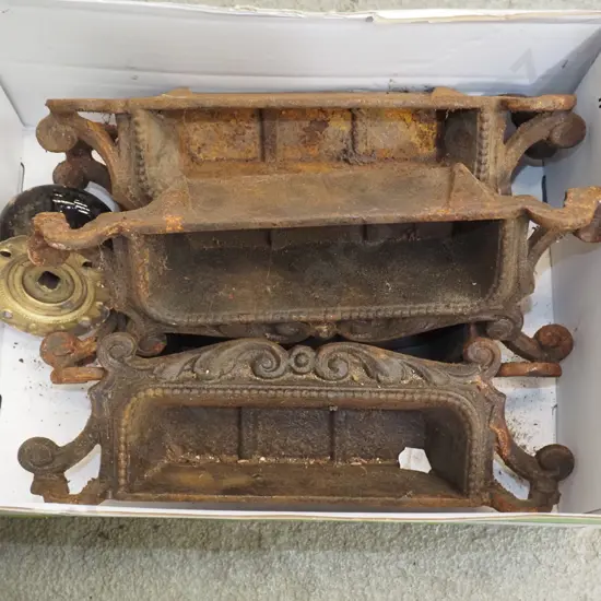 box; Victorian cast iron collection tray, door handle
