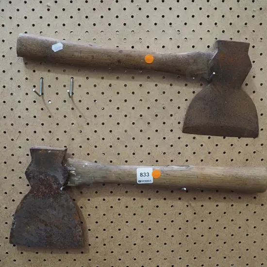 2x vintage hatchets -orange dots