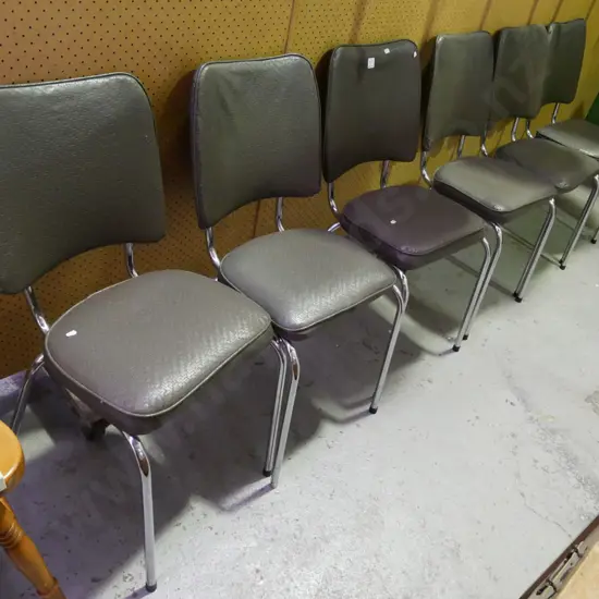 6x vinyl and chrome upholstered dining chairs