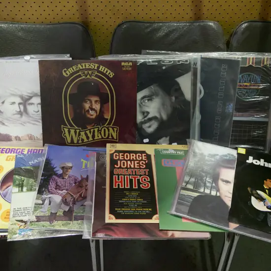 stack of country and western LPs