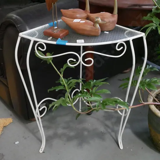 retro metal and glass corner shelf