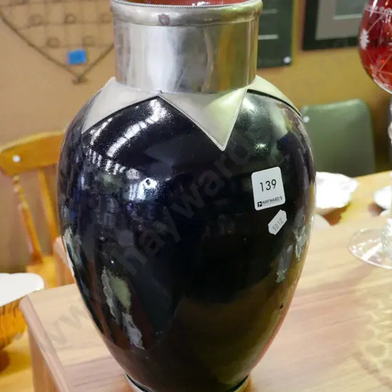 blue glazed and plated vase H-330