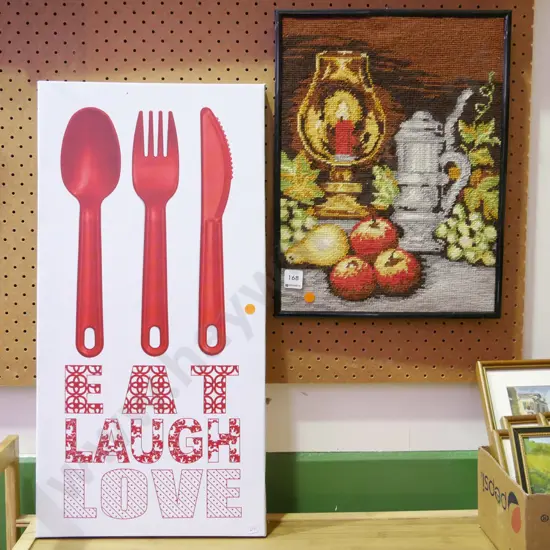 framed needlework - still life, print on canvas - motto