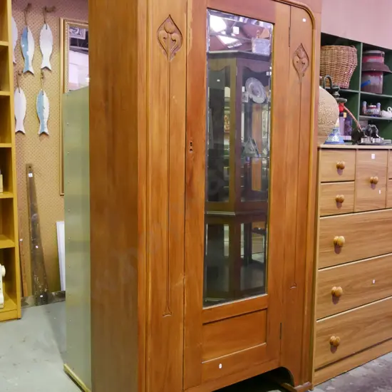 art nouveau single door wardrobe with bevelled edge mirror H-1840 W-915 D-430
