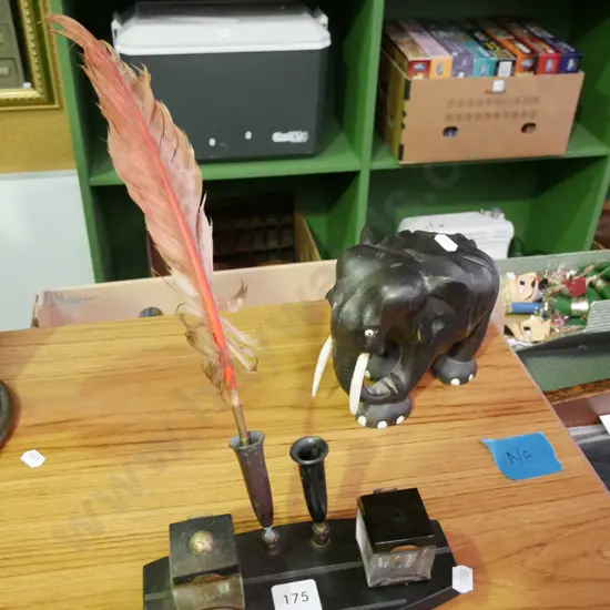 ebony elephant, deco desk set - faults