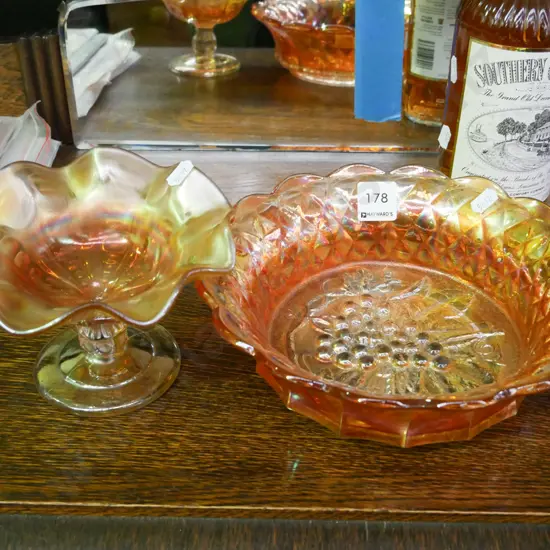 carnival glass comport and bowl