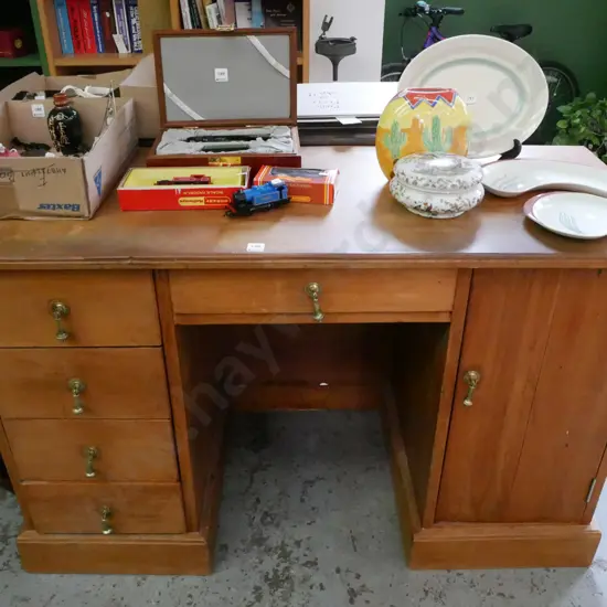 solid rimu 5 drawer desk with 1 fitted cupboard H-750 W-1230 D-500