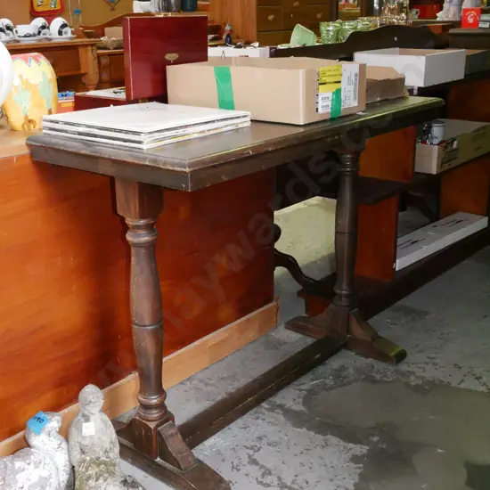 dark stained refectory based hall table H-780 W-1000 D-480