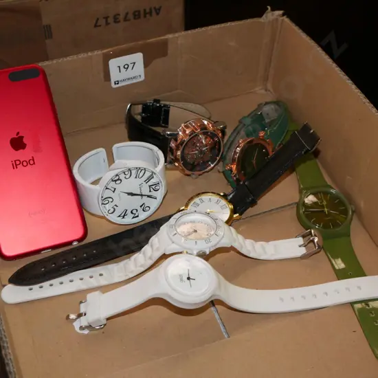 box; 7 wristwatch, apple i-pod