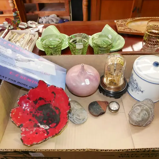 Easy Sewer, studio pottery bowl, small anniversary clock etc