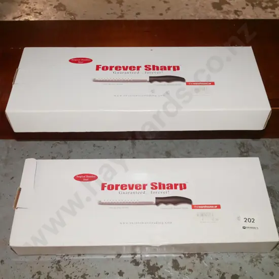 2x boxed Forever Sharp bread knives