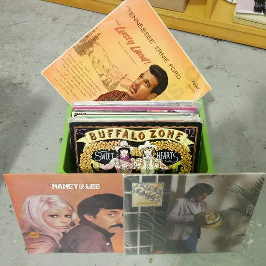 crate of country and western LPs