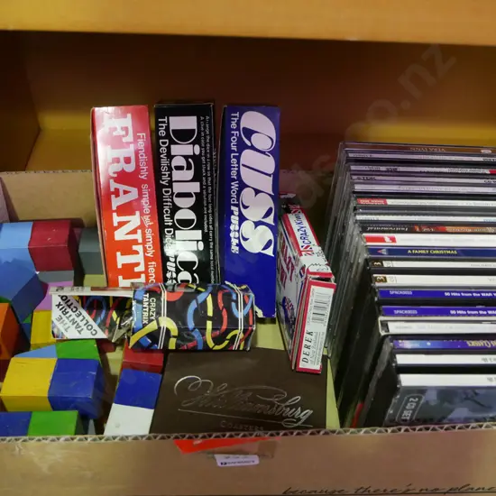 box; CDs, card games etc