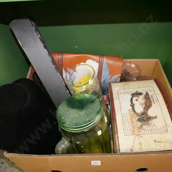 hand painted satchel, vase, canisters etc