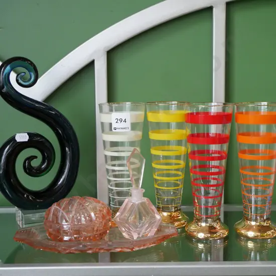 glass tumblers, depression glass set, art glass scuplture