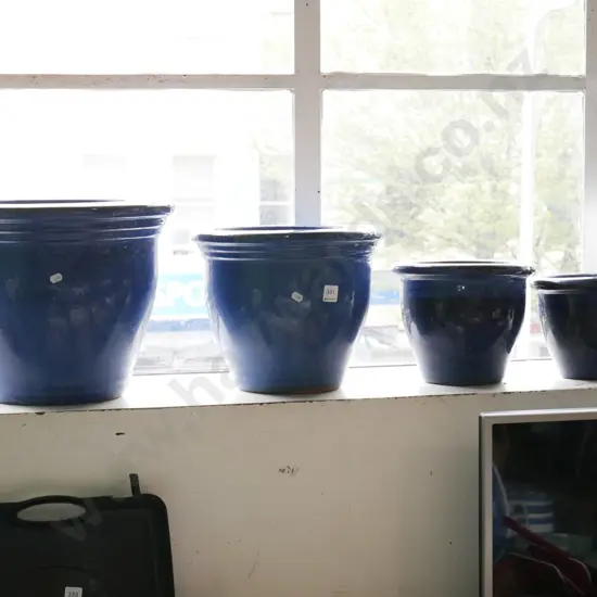 4x blue glazed garden planters