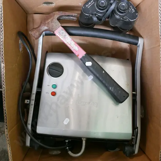 box; Breville sandwich press, binoculars etc