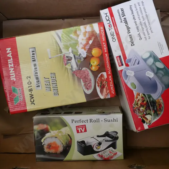 box; meat grinder, sushi maker, deluxe vegetable slicer
