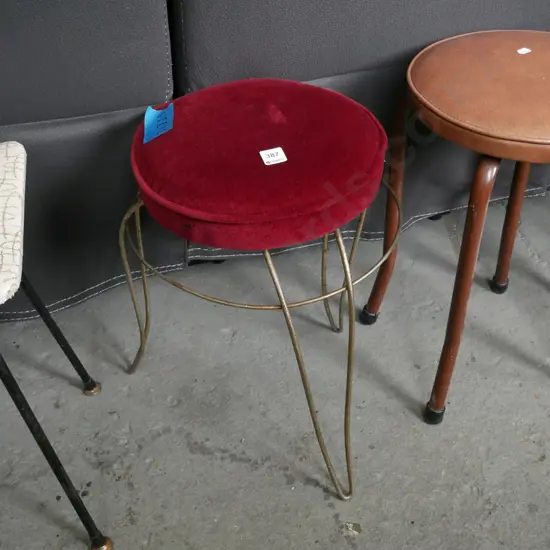 wrought metal and velvet top stool