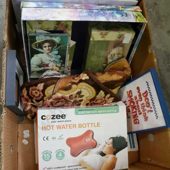 box; hot water bottle, stationery set etc