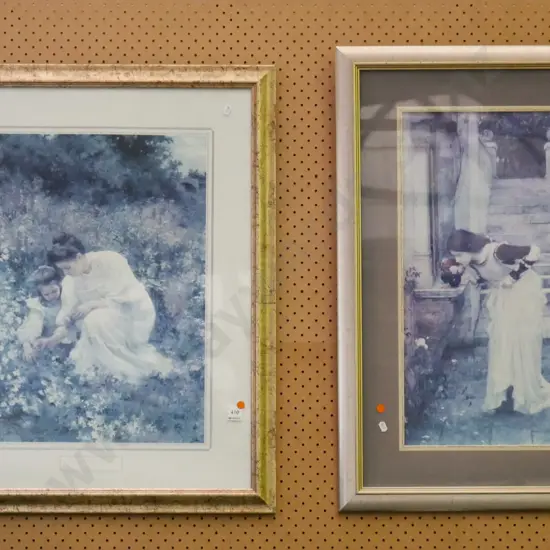 2x framed prints - flowers - orange dots