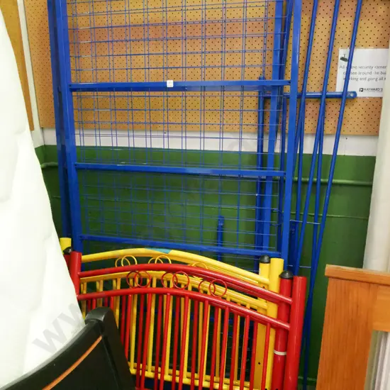 blue, red and yellow bunk beds -no mattresses