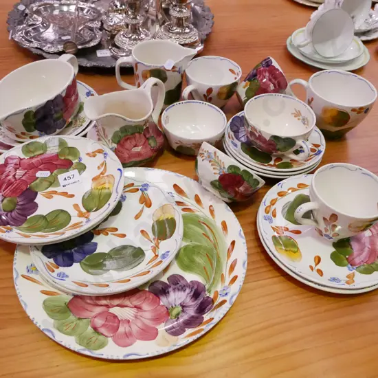 assorted fleurette cups, saucers, jugs, bowls