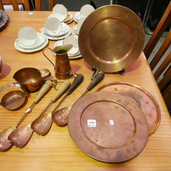 copper plates, servers, jugs etc