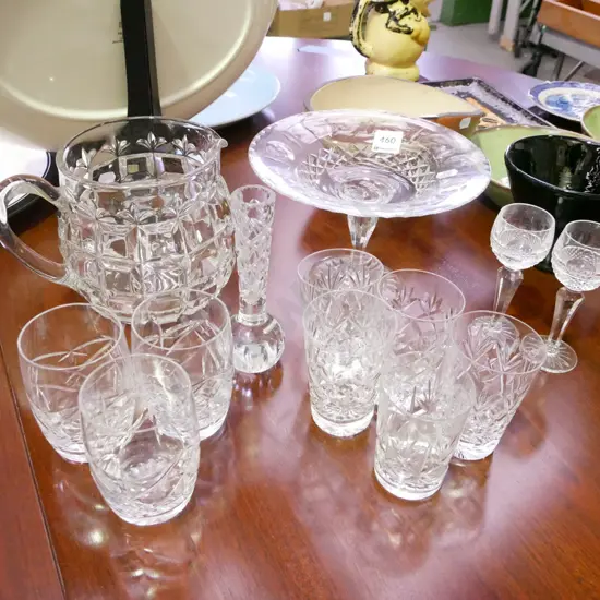 cut crystal comports, whisky tumblers, vases, jug