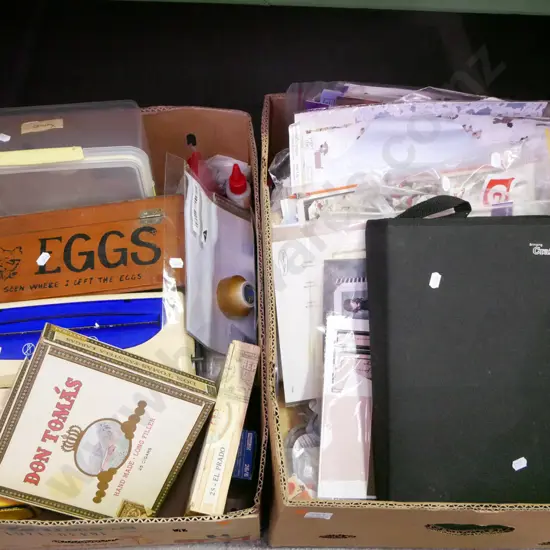 2 boxes; Cuttlebug templates, Sistema container, egg boxes, craft paper etc - orange dots