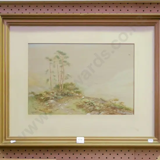 framed watercolour - grazing sheep - foxing no glass