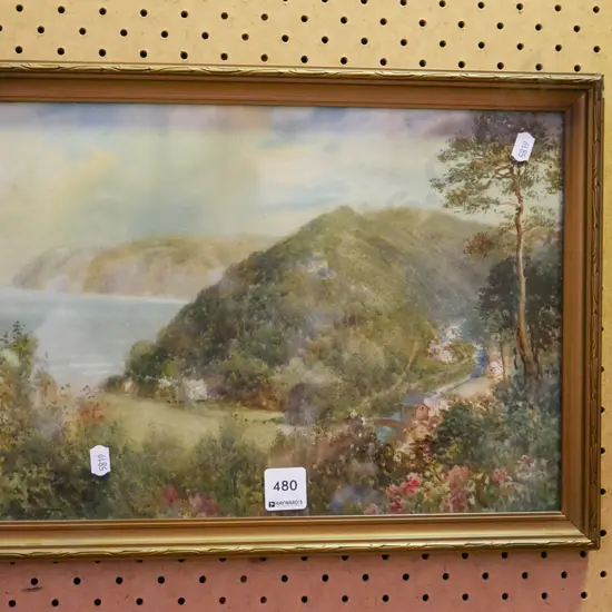 framed watercolour - village scene