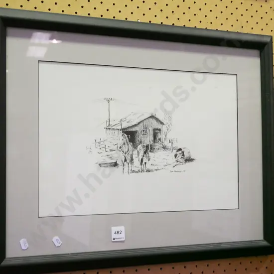framed print - horses outside barn