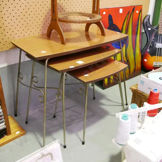 retro metal and formica nest of 3 tables
