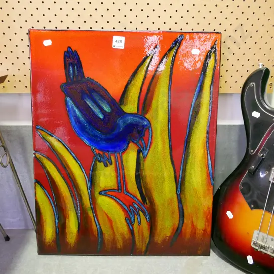 large ceramic art tile - pukeko