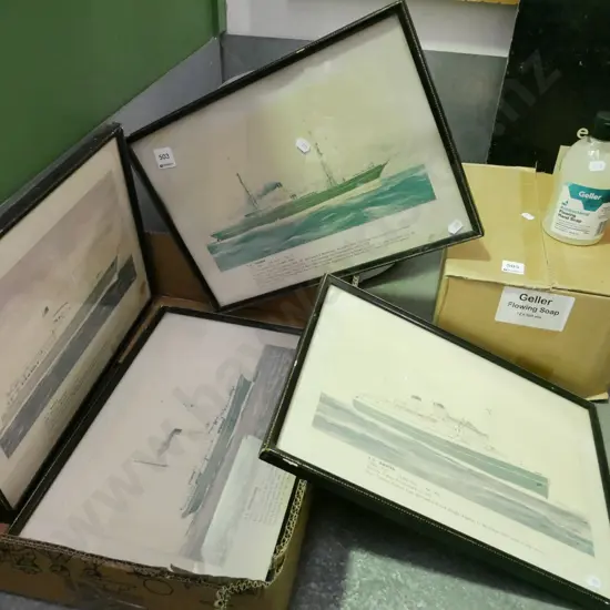 box of 4 faded maritime prints