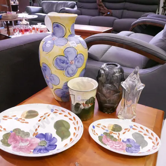 large Christine Harris vase H-370, fleurette dishes, glass vases 