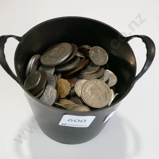 small tub plastic tub of coins