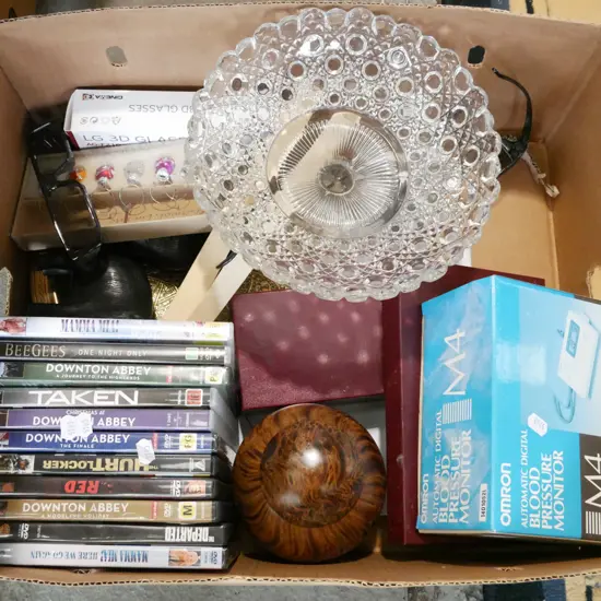 box glass comport, blood moitor monitor, DVDs etc