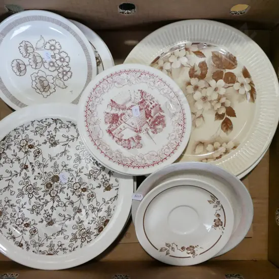 box of Crown Lynn plates and saucers