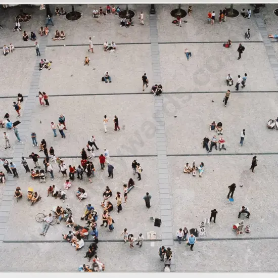 unsigned framed photograph - aerial view of crowd of people H-250 W-380
