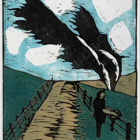 Manu Berry - framed woodcut 3/3 "Sandymount Rd" H-300 W-230