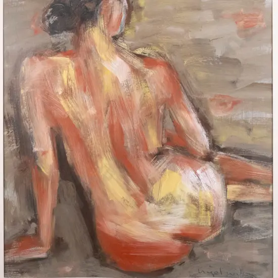 Nigel Wilson - framed oil "Nude Alone I" H-670 W-650 (framing needs attention)