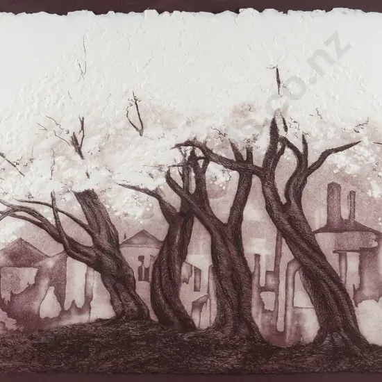 Audrey Bascand - framed etching 16/20 "Blossom trees" H-280 W-380