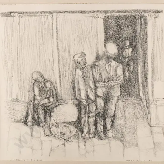 John Gary Blackman 1965  - framed pencil "Grass Market Edinburgh" H-330 W-370