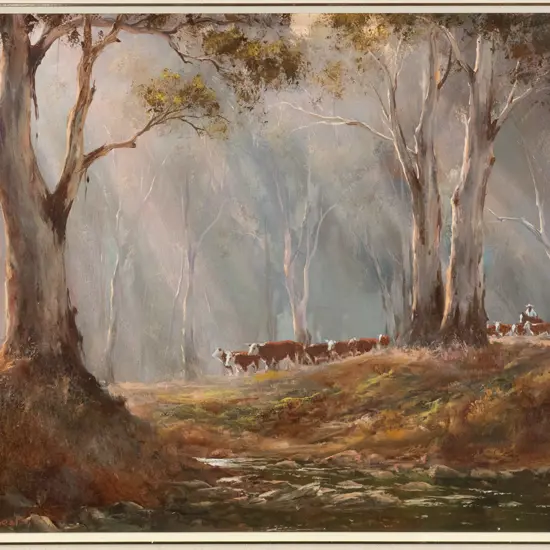 Kevin Best - framed oil "Coming up to the crossing" H-390 W-480